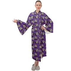 Daisy Purple Maxi Tie Front Velour Kimono by snowwhitegirl
