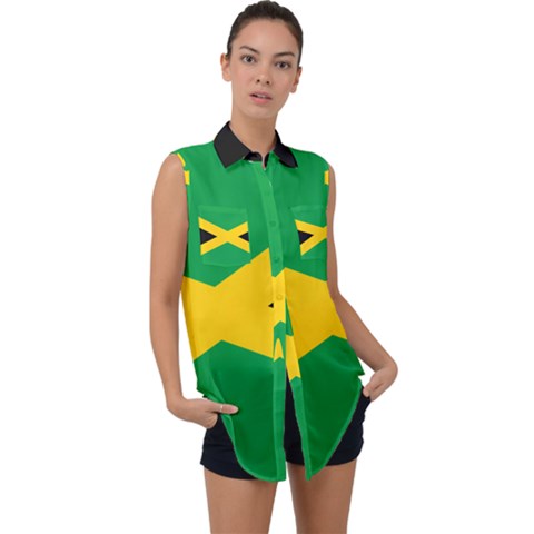 Jamaica Flag Sleeveless Chiffon Button Shirt by FlagGallery