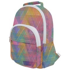 Triangle Pattern Mosaic Shape Rounded Multi Pocket Backpack by Pakrebo