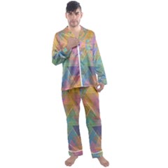 Triangle Pattern Mosaic Shape Men s Satin Pajamas Long Pants Set by Pakrebo