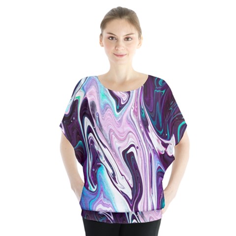Color Acrylic Paint Art Painting Batwing Chiffon Blouse by Pakrebo