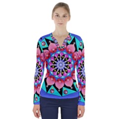 Mandala Symmetry Meditation V-neck Long Sleeve Top by Pakrebo
