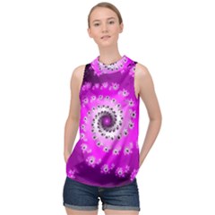 Fractal Pink Spiral Helix High Neck Satin Top by Pakrebo