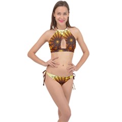 Background Colorful Graphic Design Cross Front Halter Bikini Set by Pakrebo