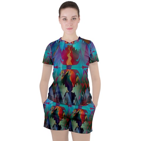 Background Sci Fi Fantasy Colorful Women s Tee And Shorts Set by Pakrebo