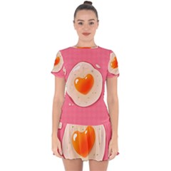 Omelette Heart Pink Valentine Drop Hem Mini Chiffon Dress by Bajindul