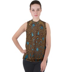 Fractal Abstract Mock Neck Chiffon Sleeveless Top by Bajindul