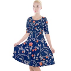 Midnight Florals Quarter Sleeve A-line Dress by VeataAtticus