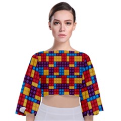 Lego Background Game Tie Back Butterfly Sleeve Chiffon Top by Mariart