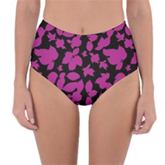 Dark Botanical Motif Print Pattern Reversible High-waist Bikini Bottoms by dflcprintsclothing