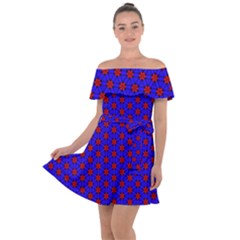Blue Pattern Red Texture Off Shoulder Velour Dress by Mariart
