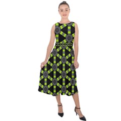 Backgrounds Green Grey Lines Midi Tie-back Chiffon Dress by HermanTelo