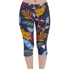 Colorful Birds In Nature Velvet Capri Leggings  by Sobalvarro