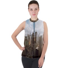 Architectural Design Architecture Buildings City Mock Neck Chiffon Sleeveless Top by Pakrebo