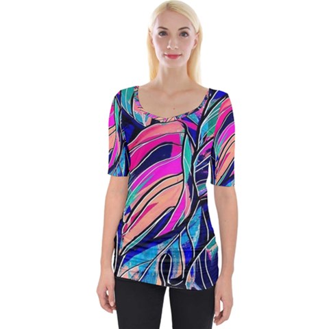 Tropical Leaves Resize 2000x2000 Same A3580b Wide Neckline Tee by Sobalvarro