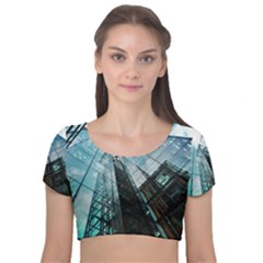 Architectural Design Architecture Building Business Velvet Short Sleeve Crop Top  by Pakrebo