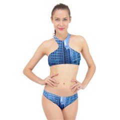 City Blue Building Construction High Neck Bikini Set by Pakrebo