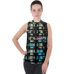 Architectural Design Architecture Building Cityscape Mock Neck Chiffon Sleeveless Top by Pakrebo