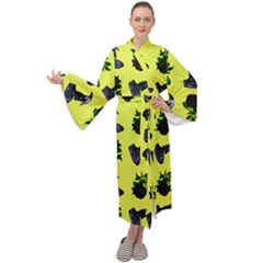 Gothic Girl Rose Yellow Pattern Maxi Tie Front Velour Kimono by snowwhitegirl
