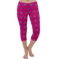 Pink Pattern Squares Capri Yoga Leggings by HermanTelo