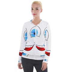 Smiley Face Laugh Comic Funny Velour Zip Up Jacket by Sudhe