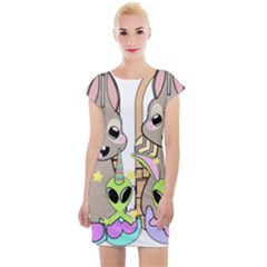 Graphic Kawaii Bunnies Cap Sleeve Bodycon Dress by Sudhe