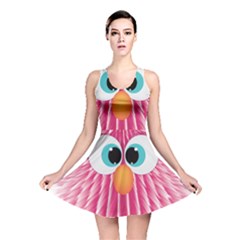 Bird Fluffy Animal Cute Feather Pink Reversible Skater Dress by Sudhe