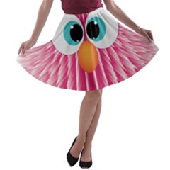 Bird Fluffy Animal Cute Feather Pink A-line Skater Skirt by Sudhe