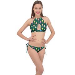 Tulips Seamless Pattern Background Cross Front Halter Bikini Set by Simbadda