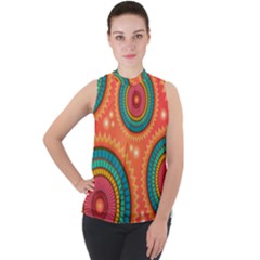 Background Texture Mosaic Mock Neck Chiffon Sleeveless Top by Simbadda