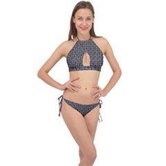 Pattern Background Black And White Cross Front Halter Bikini Set by Simbadda