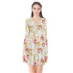 Vintage Roses             Long Sleeve V-neck Flare Dress by LalyLauraFLM