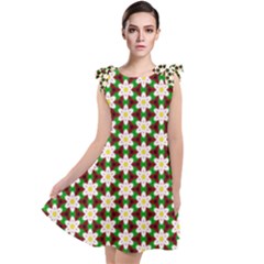 Pattern Flowers White Green Tie Up Tunic Dress by HermanTelo