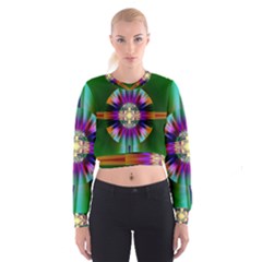 Abstract Art Fractal Creative Green Cropped Sweatshirt by Sudhe