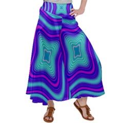 Abstract Artwork Fractal Background Blue Satin Palazzo Pants by Sudhe