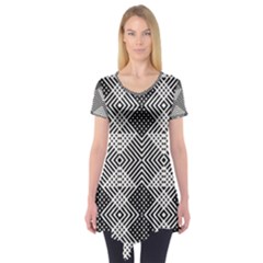 Monochrome Geometric Herringbone Seamless Pattern Vector Short Sleeve Tunic  by Sudhe