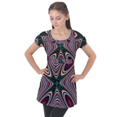 Abstract Artwork Fractal Background Puff Sleeve Tunic Top by Sudhe