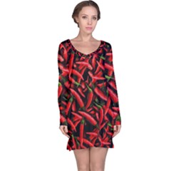 Red Chili Peppers Pattern  Long Sleeve Nightdress by bloomingvinedesign