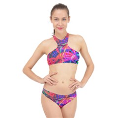 Design Background Concept Fractal High Neck Bikini Set by Pakrebo