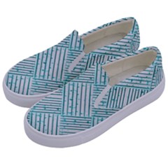 Wood Texture Diagonal Pastel Blue Kids  Canvas Slip Ons by Mariart