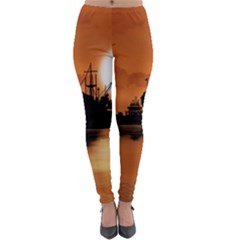 Digital Art Artwork Ship Boats Sea Lightweight Velour Leggings by Wegoenart