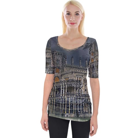 Castle Mansion Architecture House Wide Neckline Tee by Wegoenart