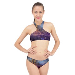 City Lights Skyline Buildings High Neck Bikini Set by Wegoenart