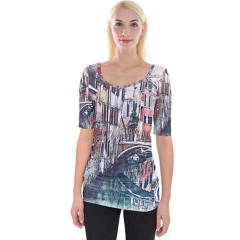 Venice Water Laguna Italy Wide Neckline Tee by Wegoenart