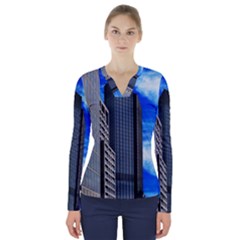 Architecture Frankfurt Houses V-neck Long Sleeve Top by Wegoenart