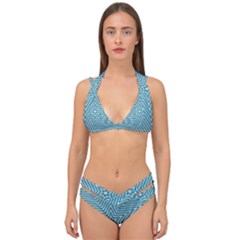 Lines Blue Repeating Textile Double Strap Halter Bikini Set by Wegoenart