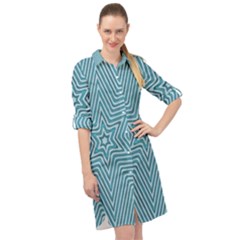 Lines Blue Repeating Textile Long Sleeve Mini Shirt Dress by Wegoenart