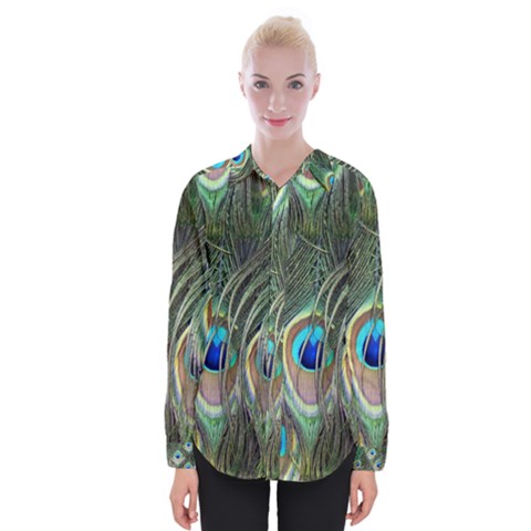 Peacock Feathers Peacock Bird Womens Long Sleeve Shirt by Wegoenart