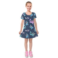 Water Type Kids  Short Sleeve Velvet Dress by Mezalola