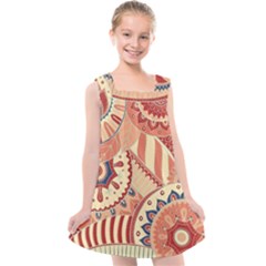 Pop Art Paisley Flowers Ornaments Multicolored 4 Background Solid Dark Red Kids  Cross Back Dress by EDDArt